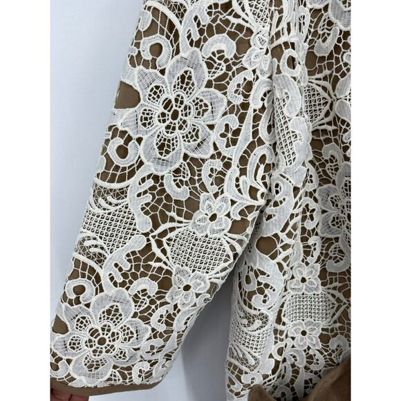 Chioc's Lace Overlay Open Front Faux Suede 3/4 Sleeve Cardigan Size 2(M) - Picture 3 of 7